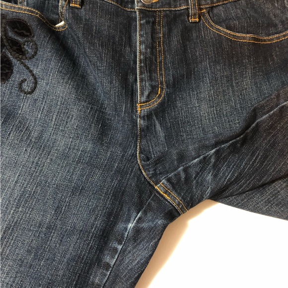 Vintage Talbots Embroidered Straight Leg Jean Sz 10 Velvet Sequins Stretch Y2K - Picture 6 of 7